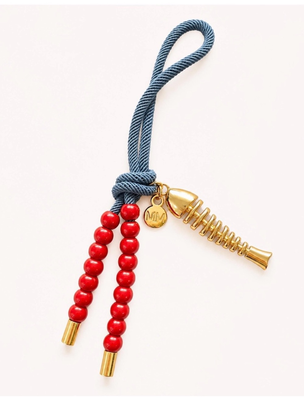 Mayamar Navy Rope and Red Bead Fish Charm Keychain, purse charm, backpack charm